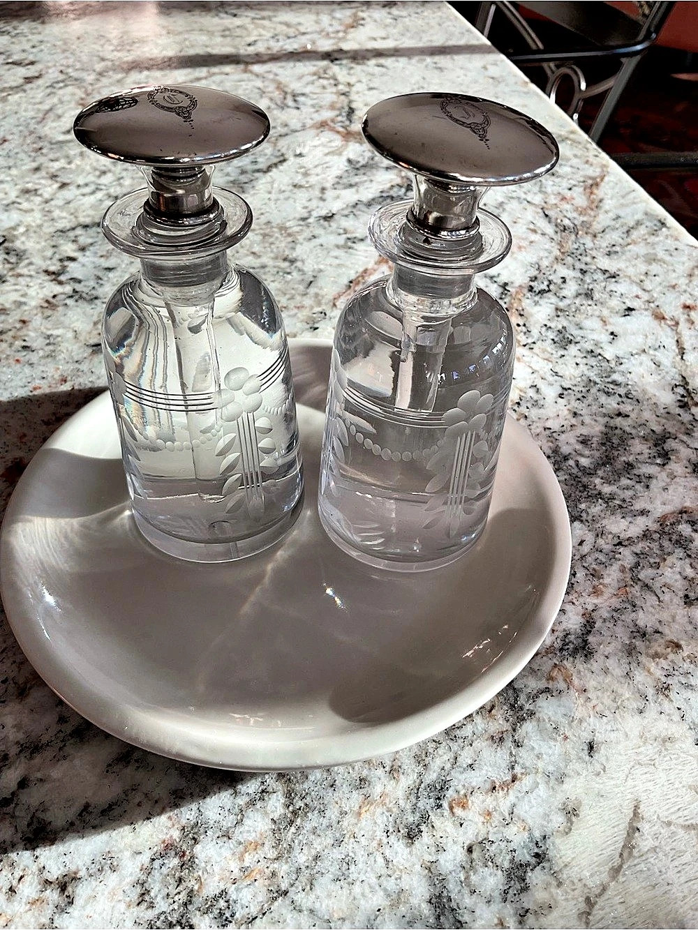 Cut Crystal Perfume Set Solid Sterling Silver tops